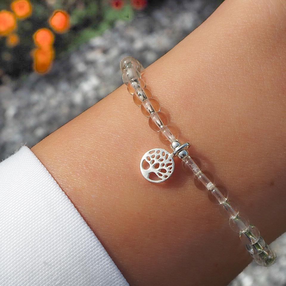 Lebensbaum armband mit bergkristall armkette bergkristallschmuck mit symbol baum des lebens anhänger silber