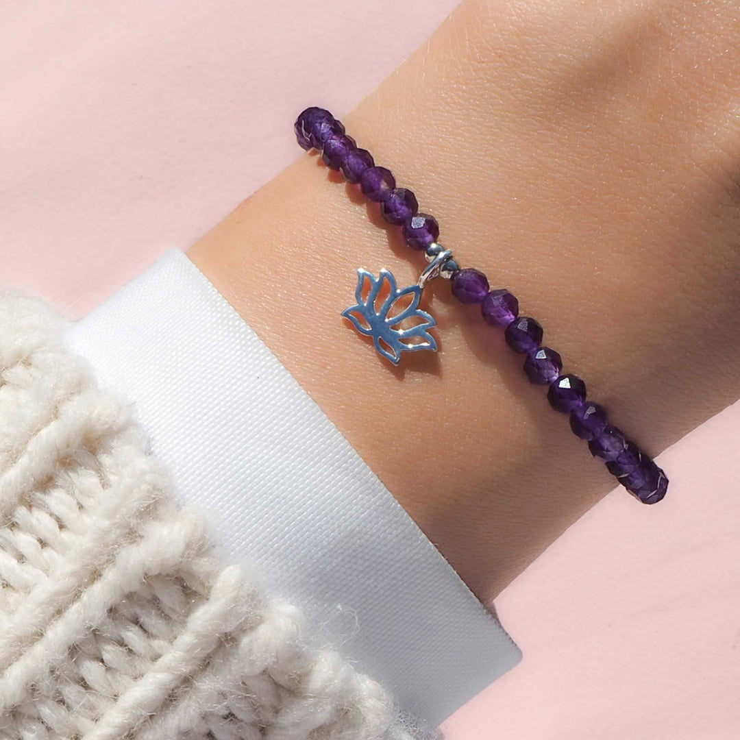 amethyst armband, edelsteinschmuck lila amethystkette, lotusblume armband lila heilstein amethystarmband lila edelstein kaufen