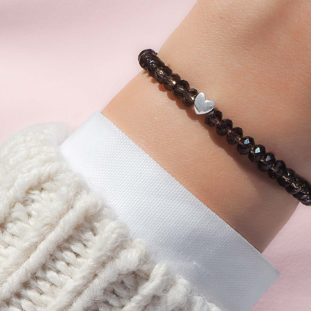 Armband Edelstein Rauchquarz mit Herz aus Silber, Herzarmband echtes silber onlieshop schmuck edelsteinen Edelsteinschmuck Rauchquarzschmuck Rauchquarzkette Anti Stress Stein kette