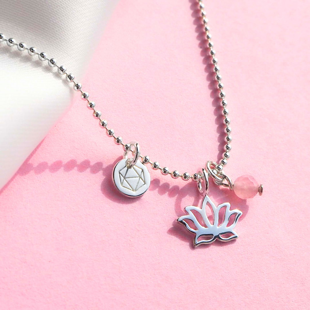 Lotusblume Anhänger silber, lotusblüte schmuck mit edelstein, symbolschmuck lotusblume yoga kette lotus mit edelstein