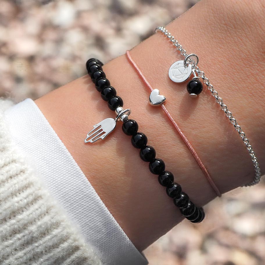 Armbandset Turmalin Edelsteinarmband schwarzer Schörl Schutzstein Silberschmuck mit Edelstein