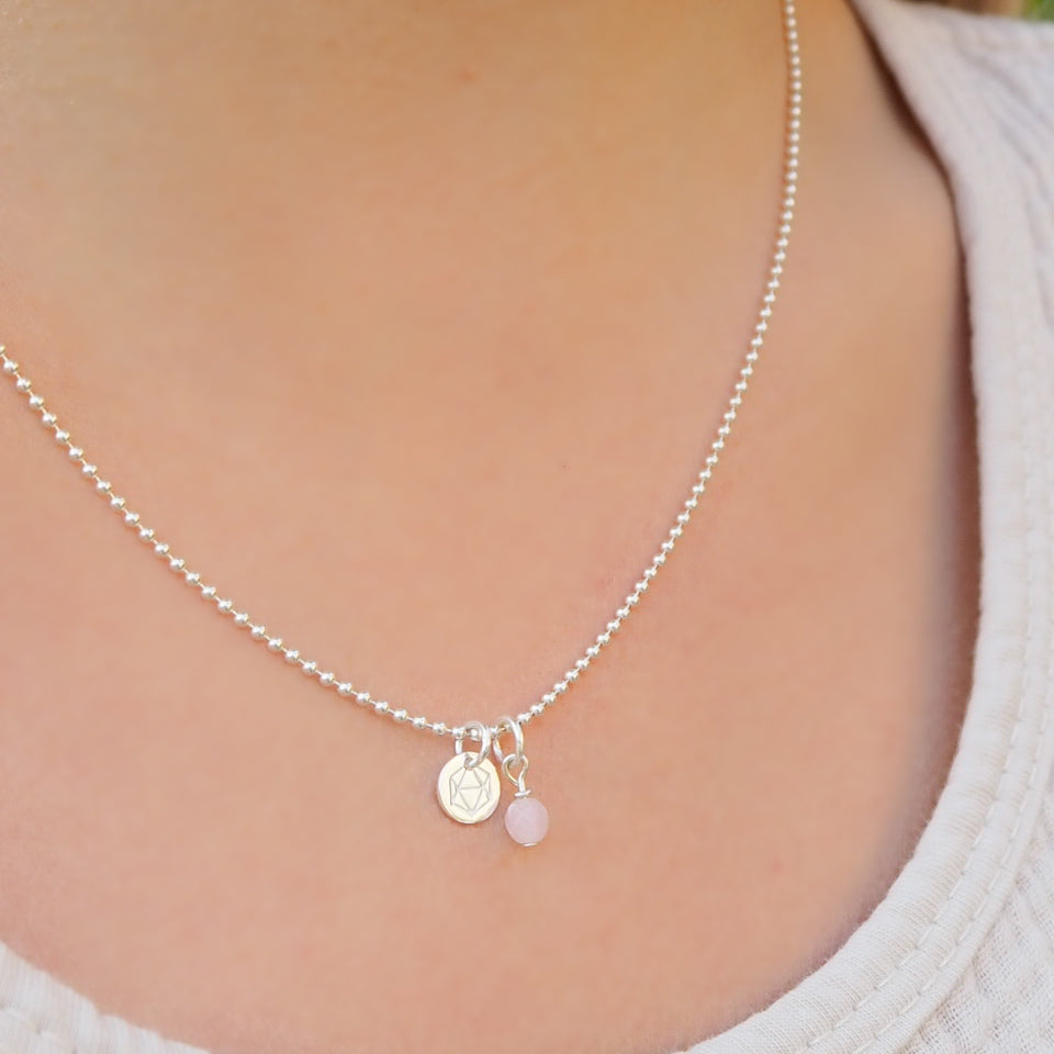 Kette Silber mit Rosenquarz, Kugelkette mit Anhänger Stein Rosenquarz Heilstein Rosa