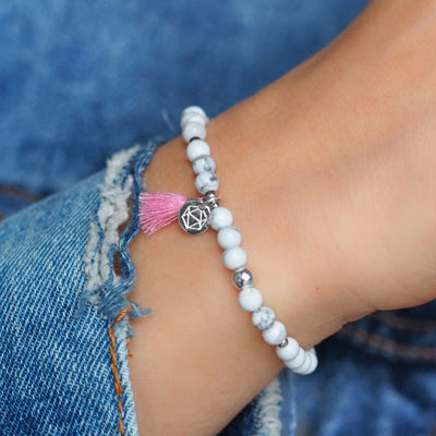 Tiara Edelsteinarmband, Armband Quastel, Trendfabe Quaste Rosa mit Magnesit Armband magnesitschmuck armkette edelstein weiß
