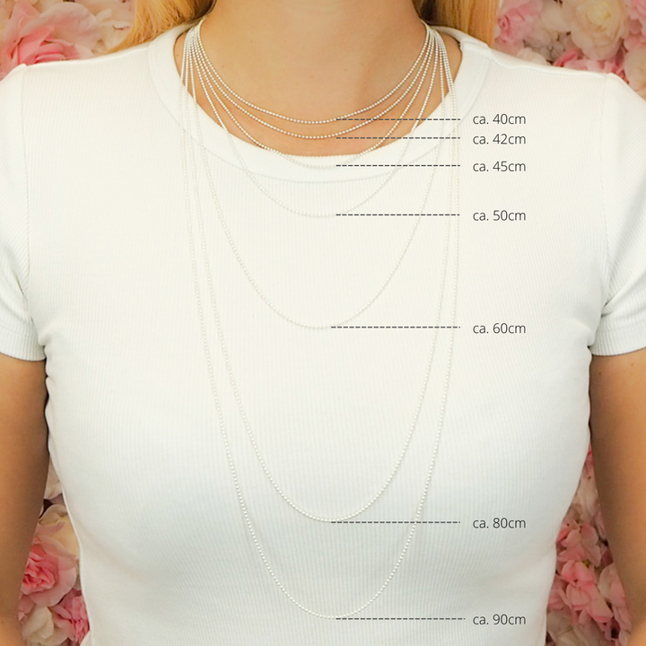 Welche Länge bei Halskette, verschiedene Größen bei Halsketten, kettenlängen, Halskette 40cm wie lange, halskette 80 cm länge