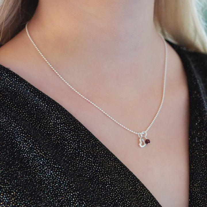 Silberkette mit Herz und Anhänger Edelstein Granat; Kugelkette zart aus echtem Silber Onlineshop Deutschland Schmuck , Granatschmuck Granatkette herzkette mit Edelstein rot granat